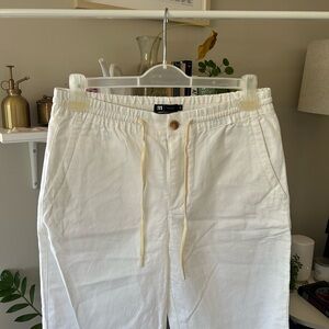 Simons Organic Cotton / Linen Relaxed White Pants with drawstring